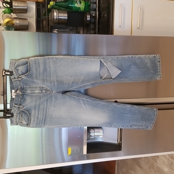 💕RE/DONE💕 70's Straight Leg Jeans ~ Daring Indigo With Rip High Waist 31 NWOT - Picture 10 of 16
